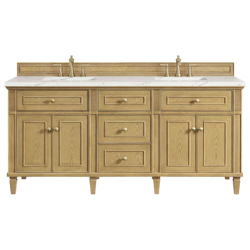 James Martin Vanities Lorelai 72&quot; Double Vanity in Light Natural Oak with 3 cm Ethereal Noctis Quartz Top, , large