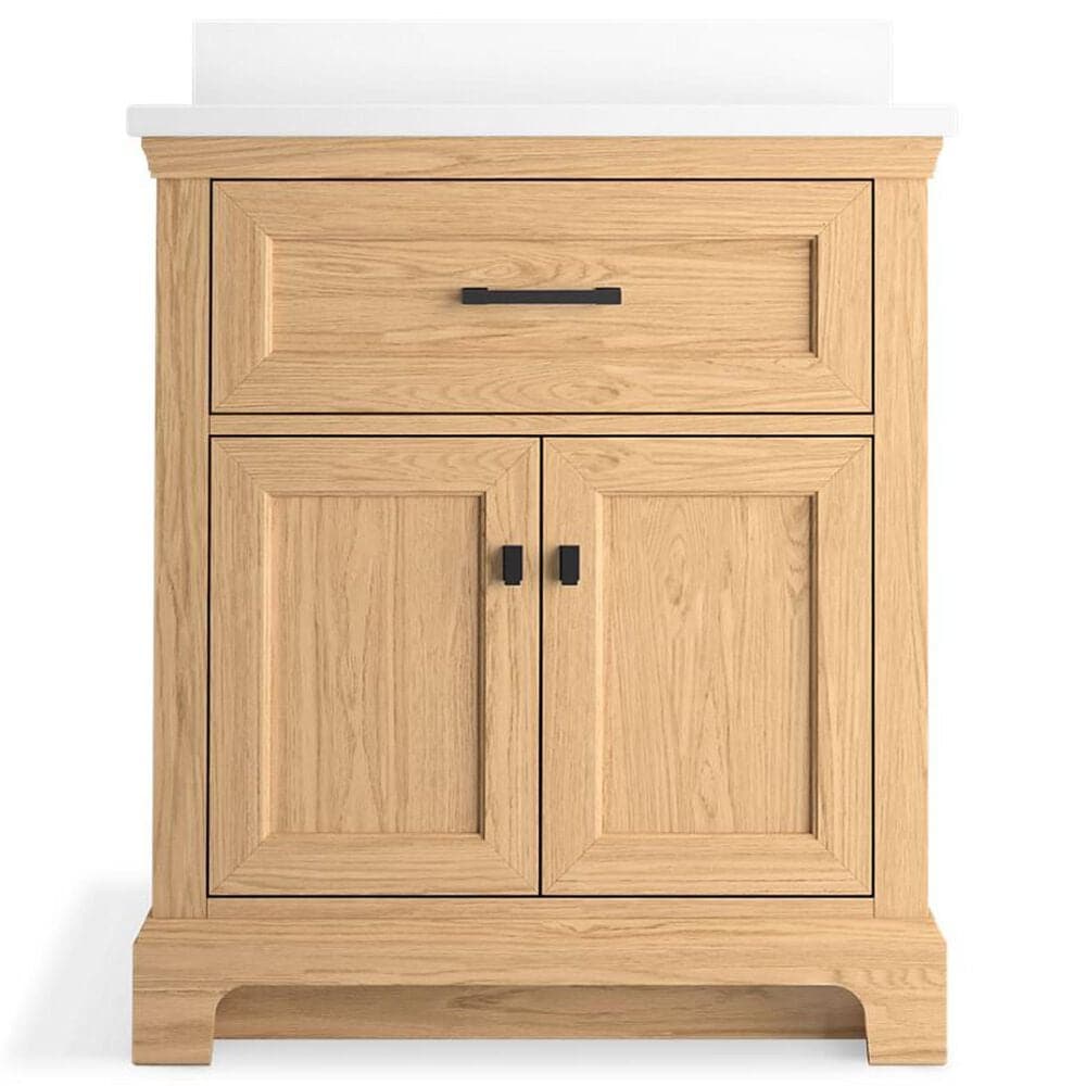Kohler Charlemont 30&quot; Single Bathroom Vanity in Light Oak with 3 cm White Quartz Top and Rectangular Sink, , large