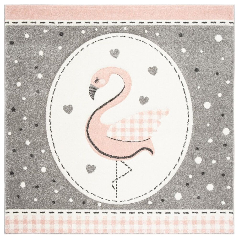 Safavieh Carousel CRK154 6"7" Square Pink and Ivory Kids Area Rug, , large