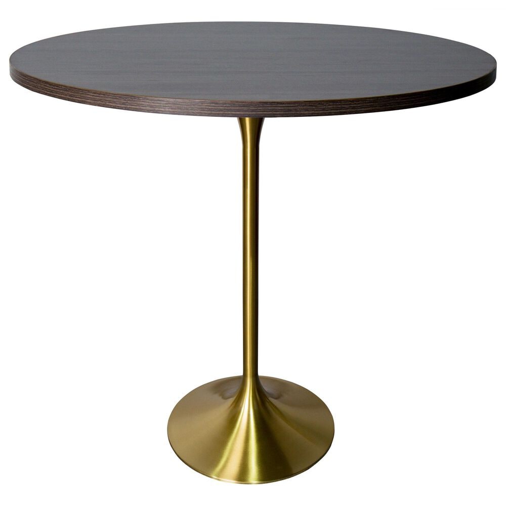 Leisuremod LeisureMod Verve Collection Modern Bar Height Table Brushed Gold Base with 48 Round Dark Walnut MDF Top, , large
