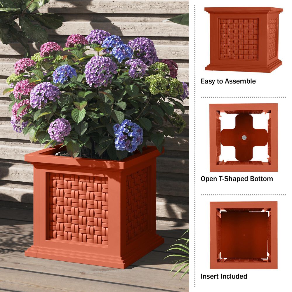 Timberlake Faux Rattan Planter Box in Terracotta, , large