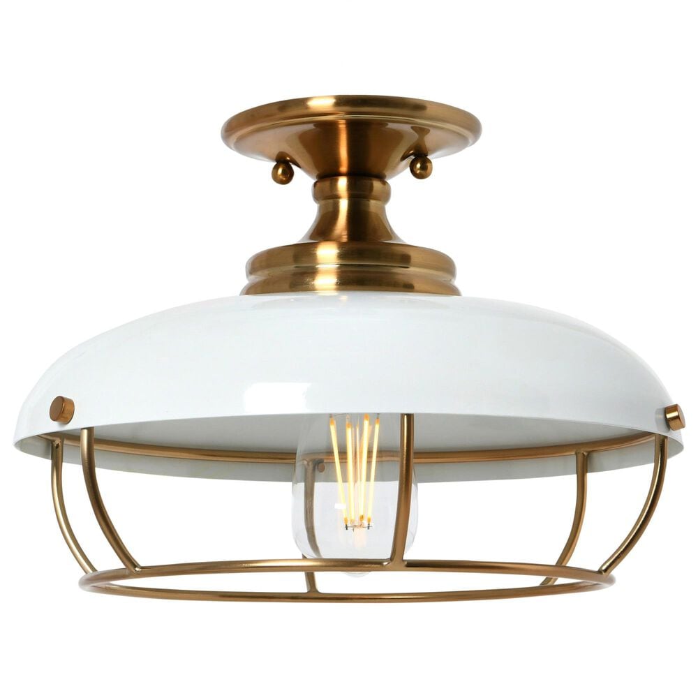Creative Coop Presley 1-Light Semi-Flush Mount with Navy Blue Shade in Brushed Brass, , large
