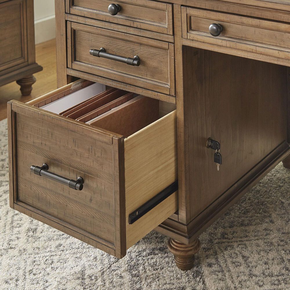 Riva Ridge Hensley 3-Piece Executive Desk with Door Bookcase and Combo File Set in Honey, , large