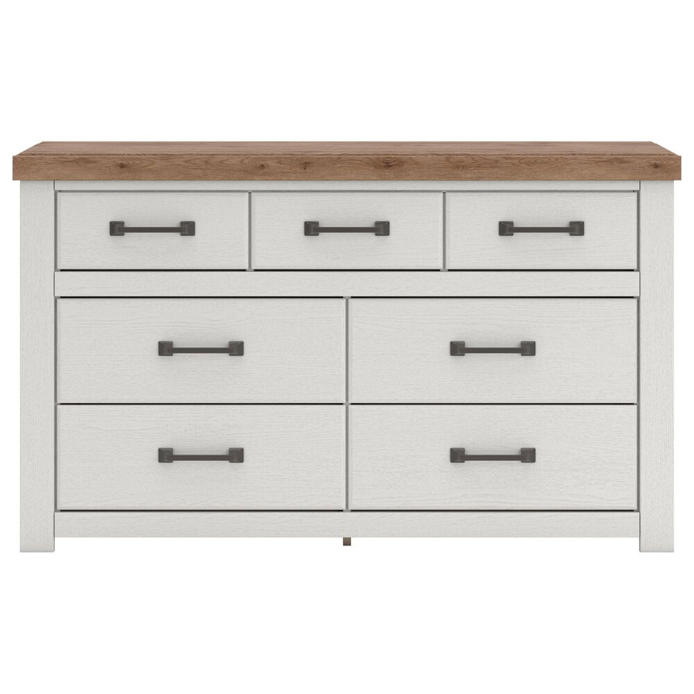 Ashley Savonport King Storage Bed with Dresser Chest and 2 Nightstands in White and Brown, , large