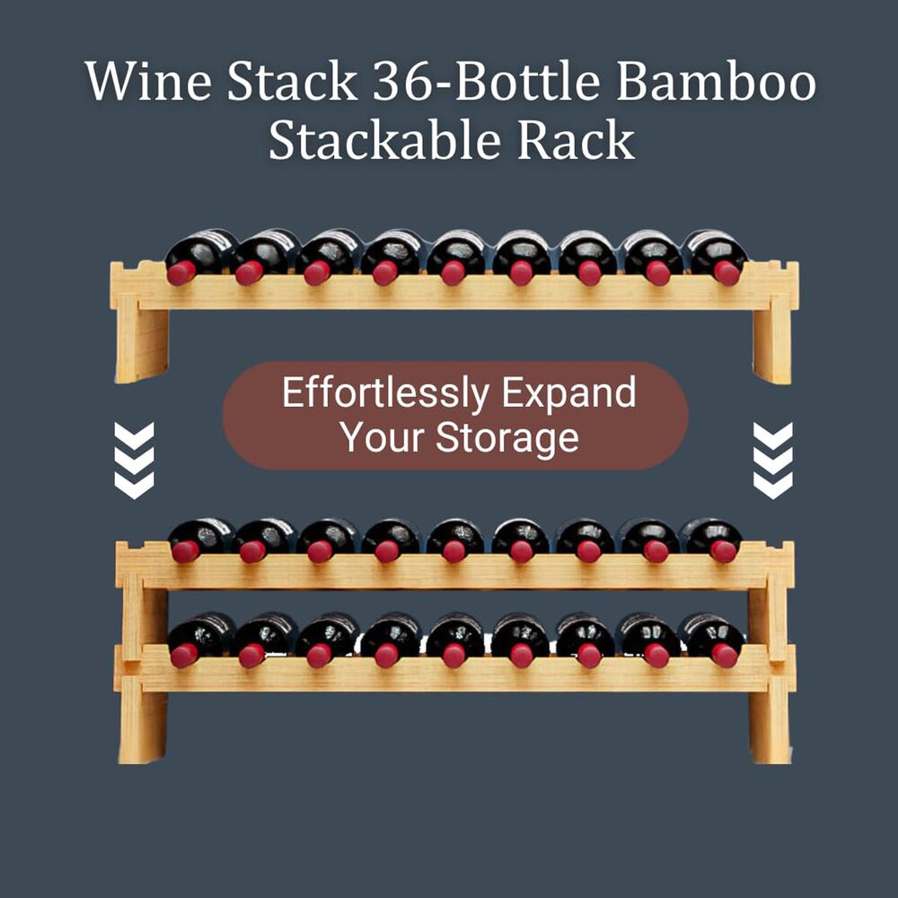 HOMLUX 36-Bottle Bamboo Stackable Modular Wine Rack in Natural, , large