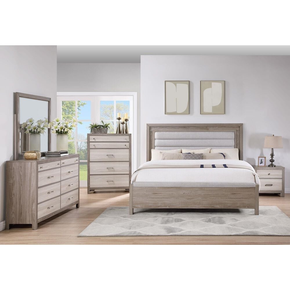 Boulder &amp; Pine Asher King Upholstered Bed with Dresser and Nightstand in Gray, , large