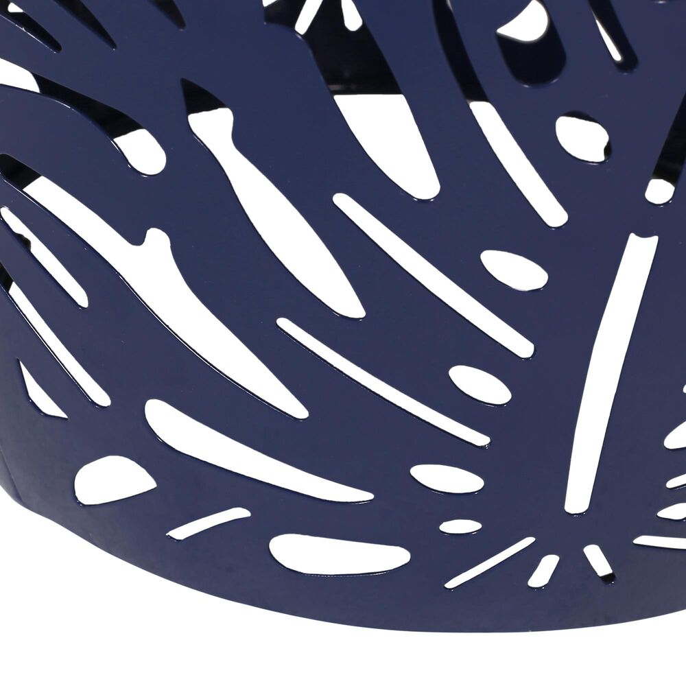 Hearth and Haven Outdoor Side Table with Tropical Palm Leaf Pattern in Navy Blue, , large