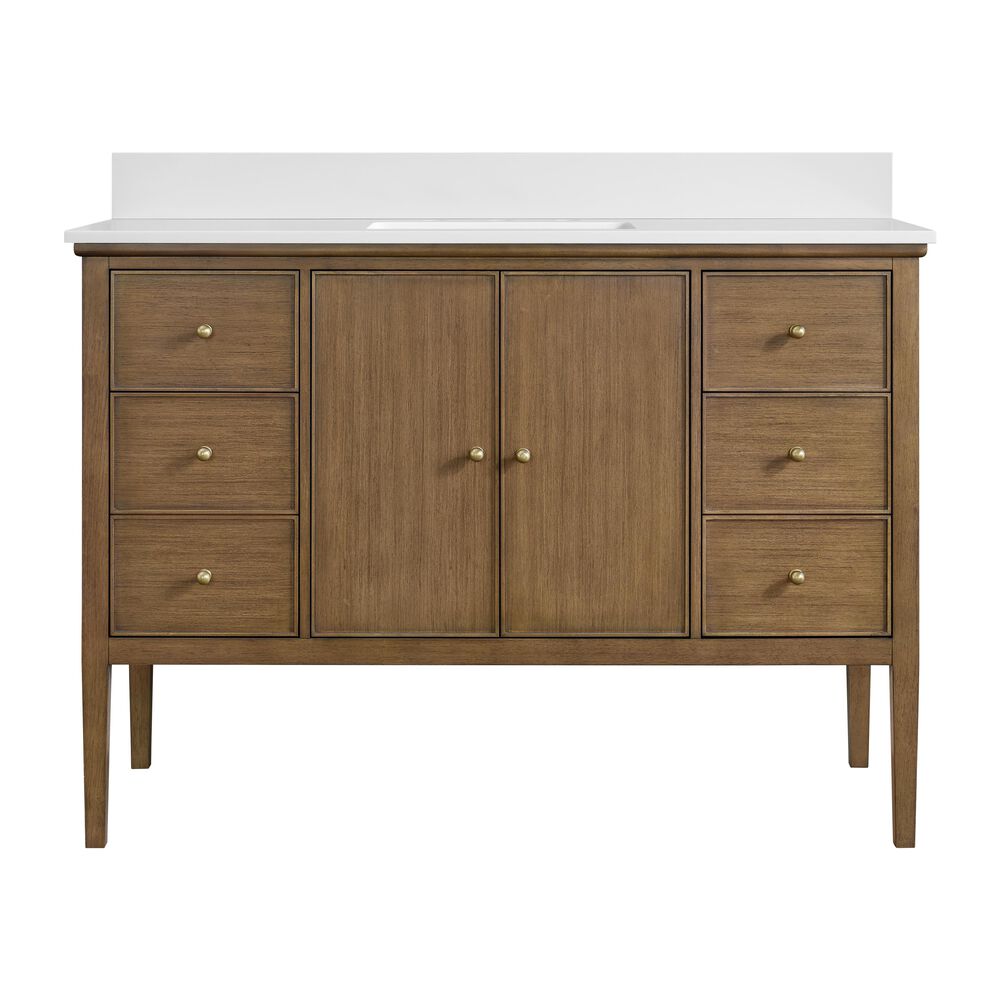 37B Heston 48" Single Bathroom Vanity in Kona with White Composite Stone Top and Backsplash, , large