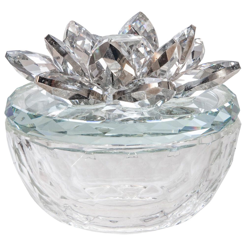 Sagebrook Home Glass Trinket Box with Lotus Top in Clear and Silver, , large