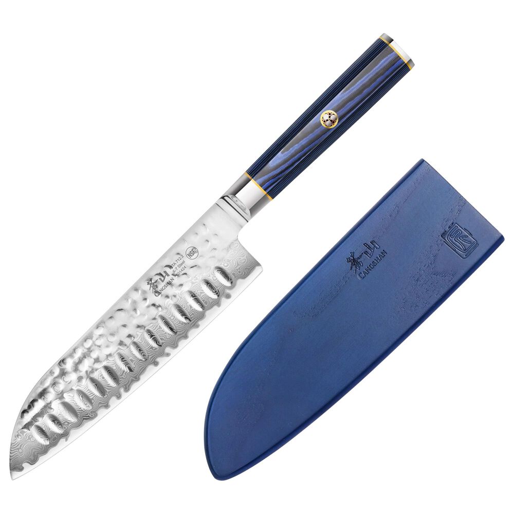 Cangshan Kita 7" Santoku Knife with Sheath in Blue, Black and Silver, , large