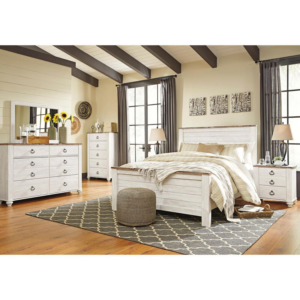 Ashley Willowton 5-Piece Queen Panel Bedroom Set in Whitewash, , large