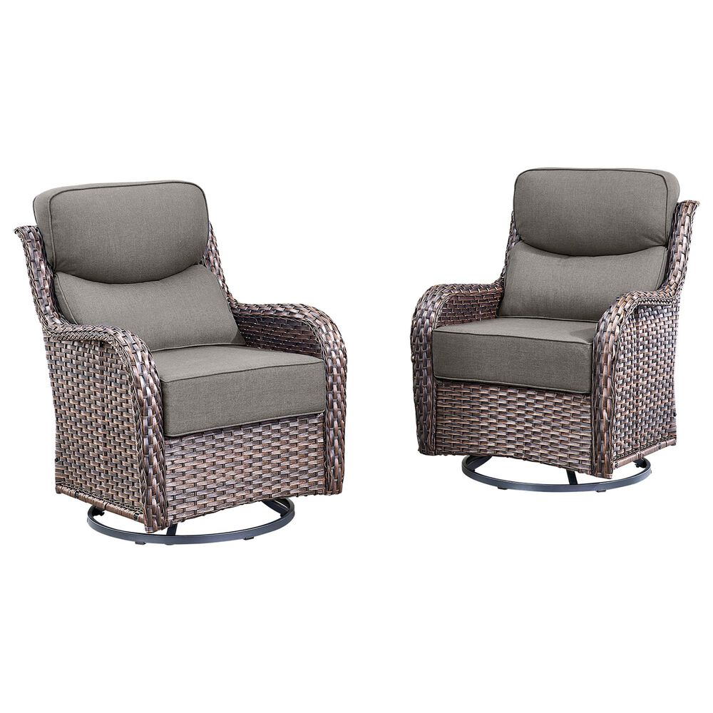 Sunwell Garden Patio Swivel Glider Chair with Brown Wicker in Gray (Set of 2), , large