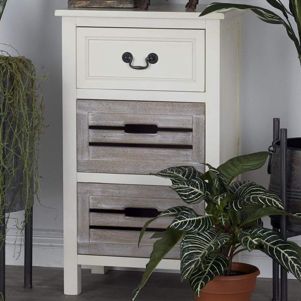Maple and Jade 3-Drawer Side Table in White and Taupe, , large