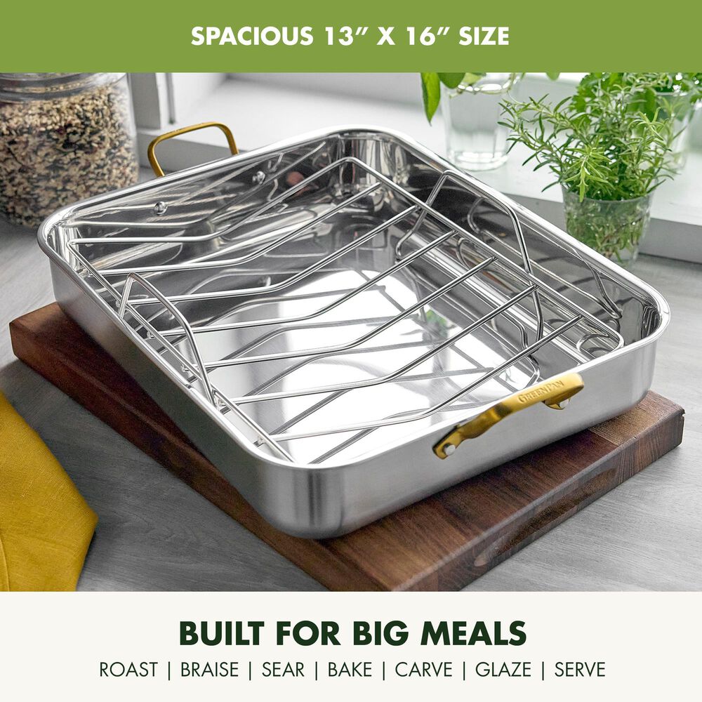 Green Pan Reserve 13" x 16" Roaster with Rack in Stainless Steel, , large
