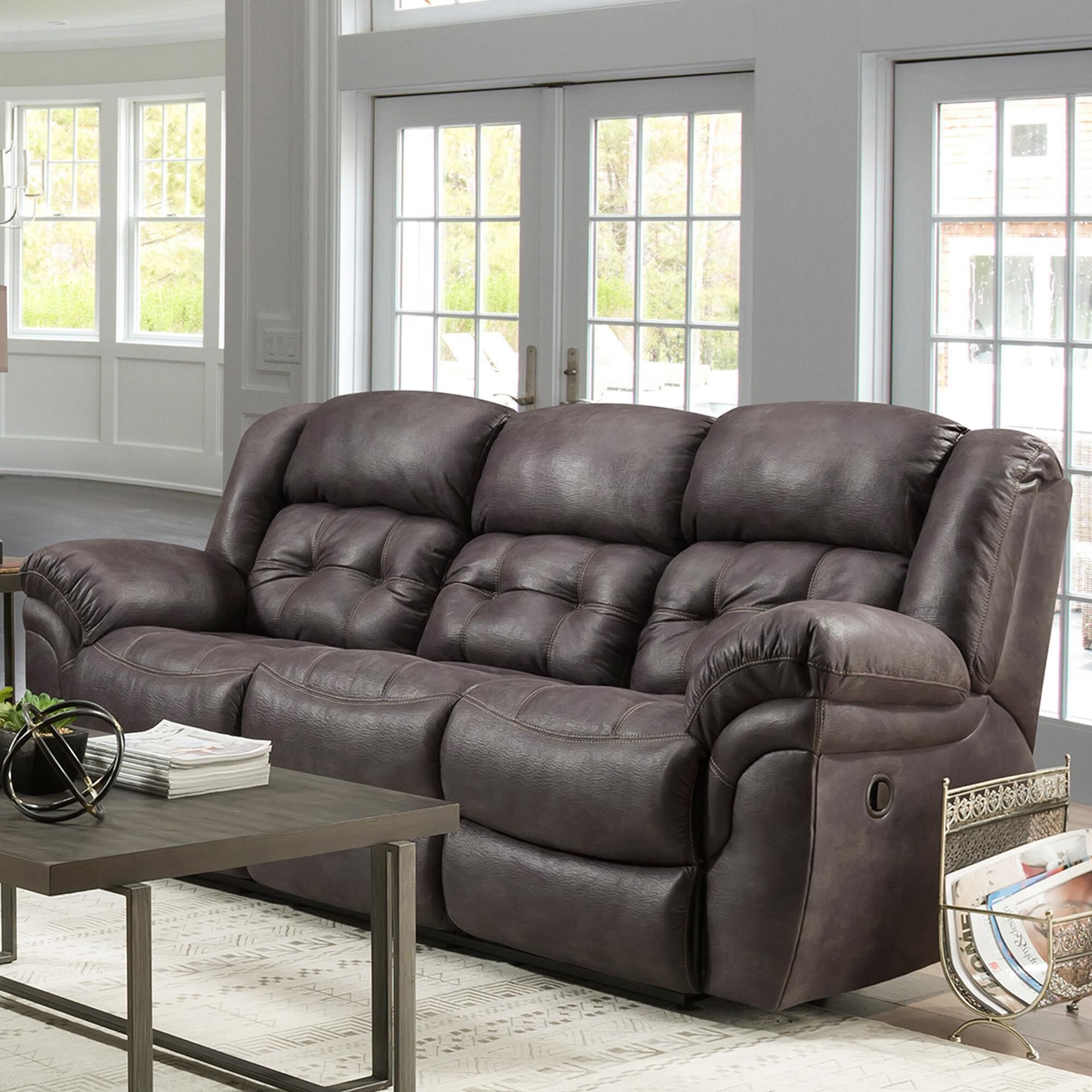 HomeStretch Frontier Double Manual Reclining Sofa in Steel Gray