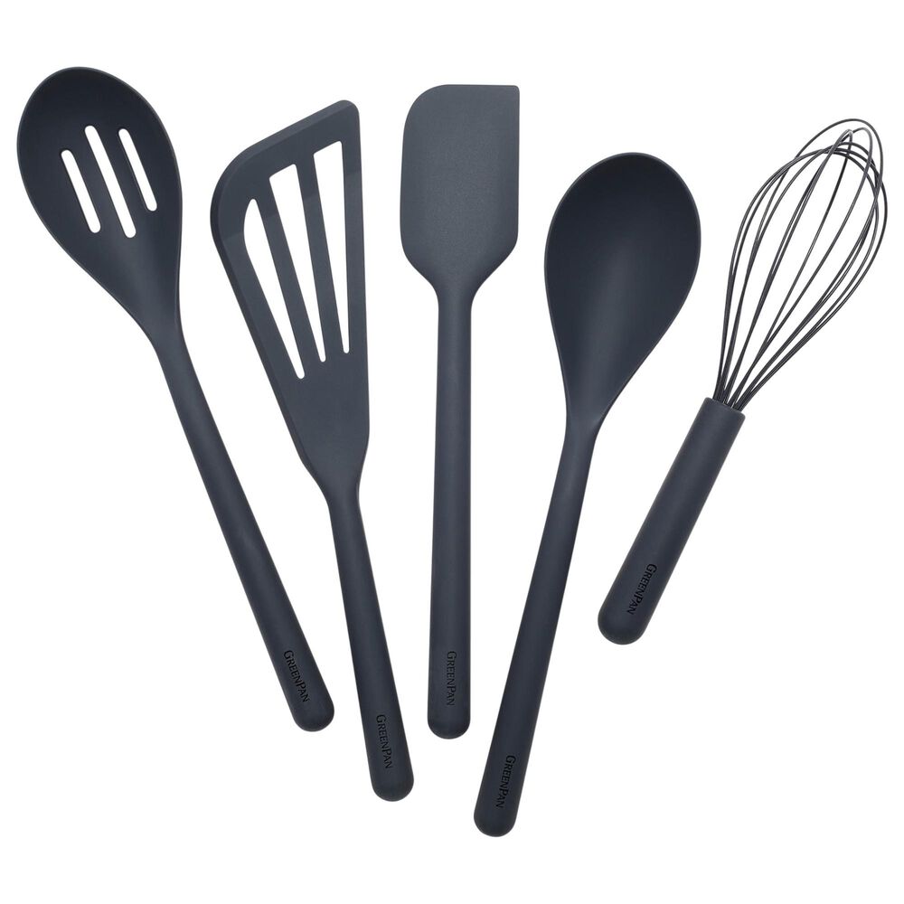 Green Pan Platinum Silicone 5-Piece Utensil Set in Charcoal Grey, , large