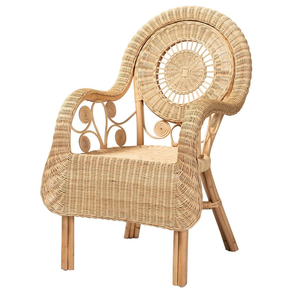 Baxton Studio Putri Rattan Arm Chair in Natural Brown, , large