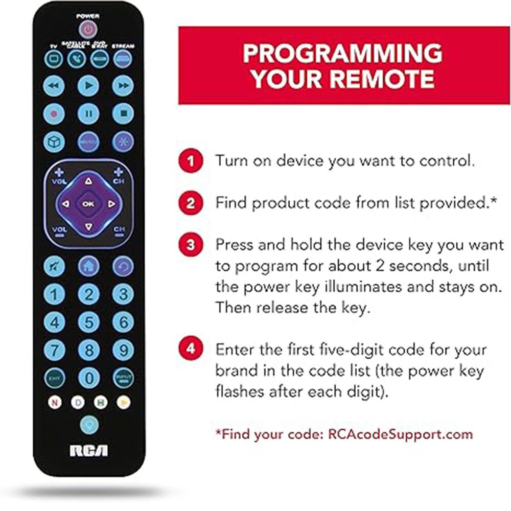 RCA Universal 4-Device Rechargeable Remote in Black, , large