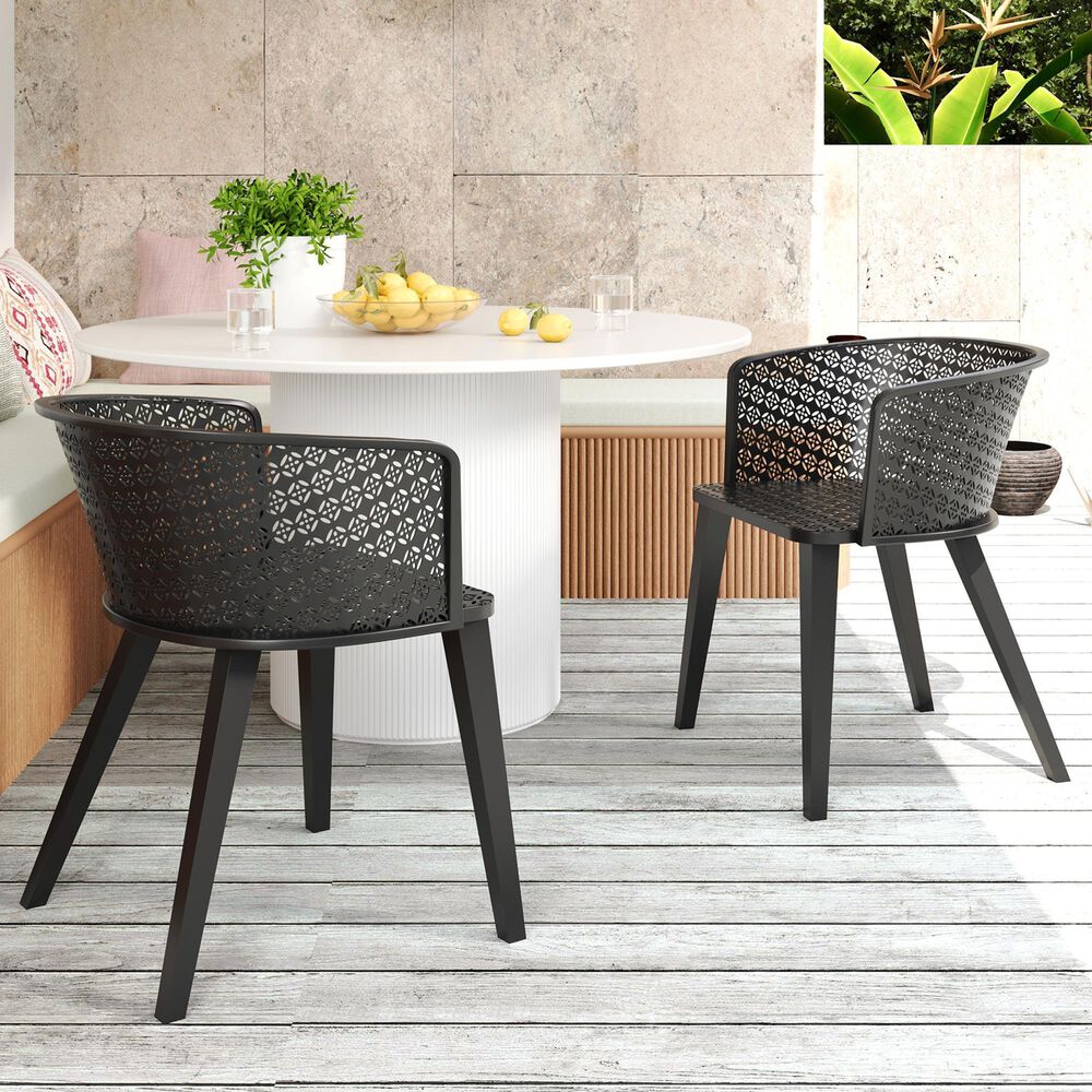 Hearth and Haven Milan Outdoor Dining Chair in Black (Set of 2), , large