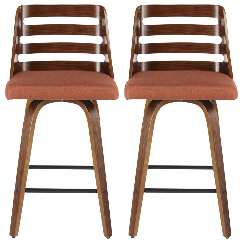 Lumisource Trevi Swivel Counter Stool with Orange Cushion in Walnut and Black &#40;Set of 2&#41;, , large