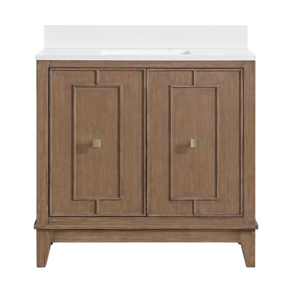 37B Kinsale 36" Single Bathroom Vanity Cabinet in Walnut Drift with White Composite Stone Top and Backsplash, , large