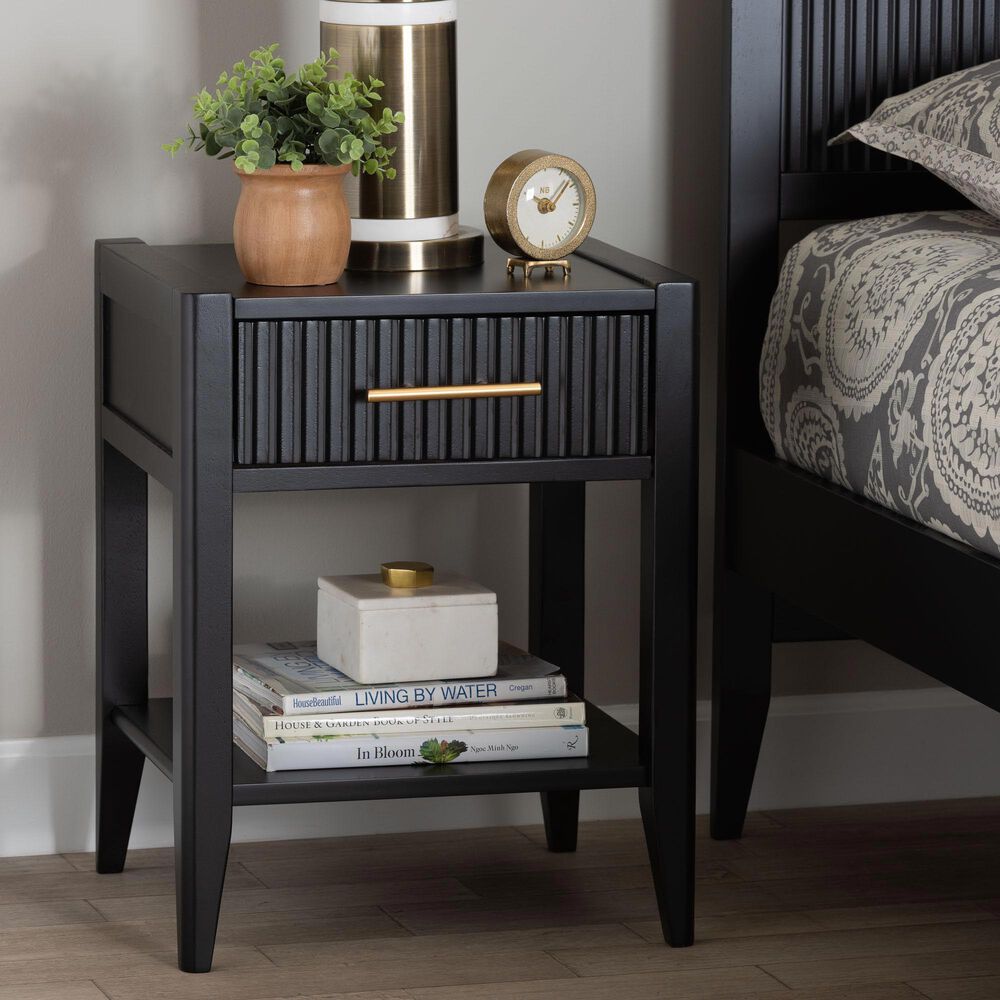 Baxton Studio Primrose 1-Drawer Nightstand in Black, , large