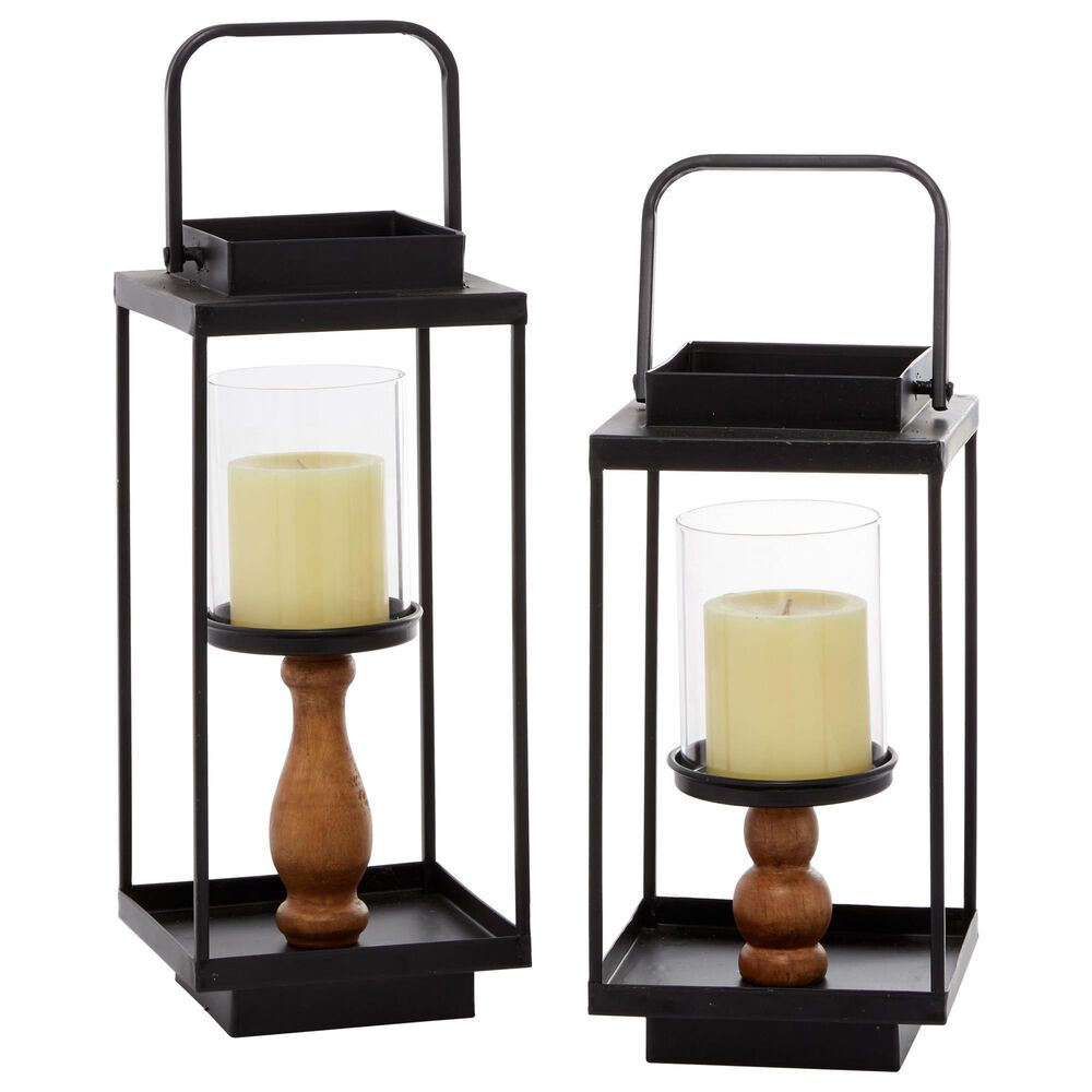 Maple and Jade 13.5" Metal and Wood Lantern in Black (Set of 2), , large