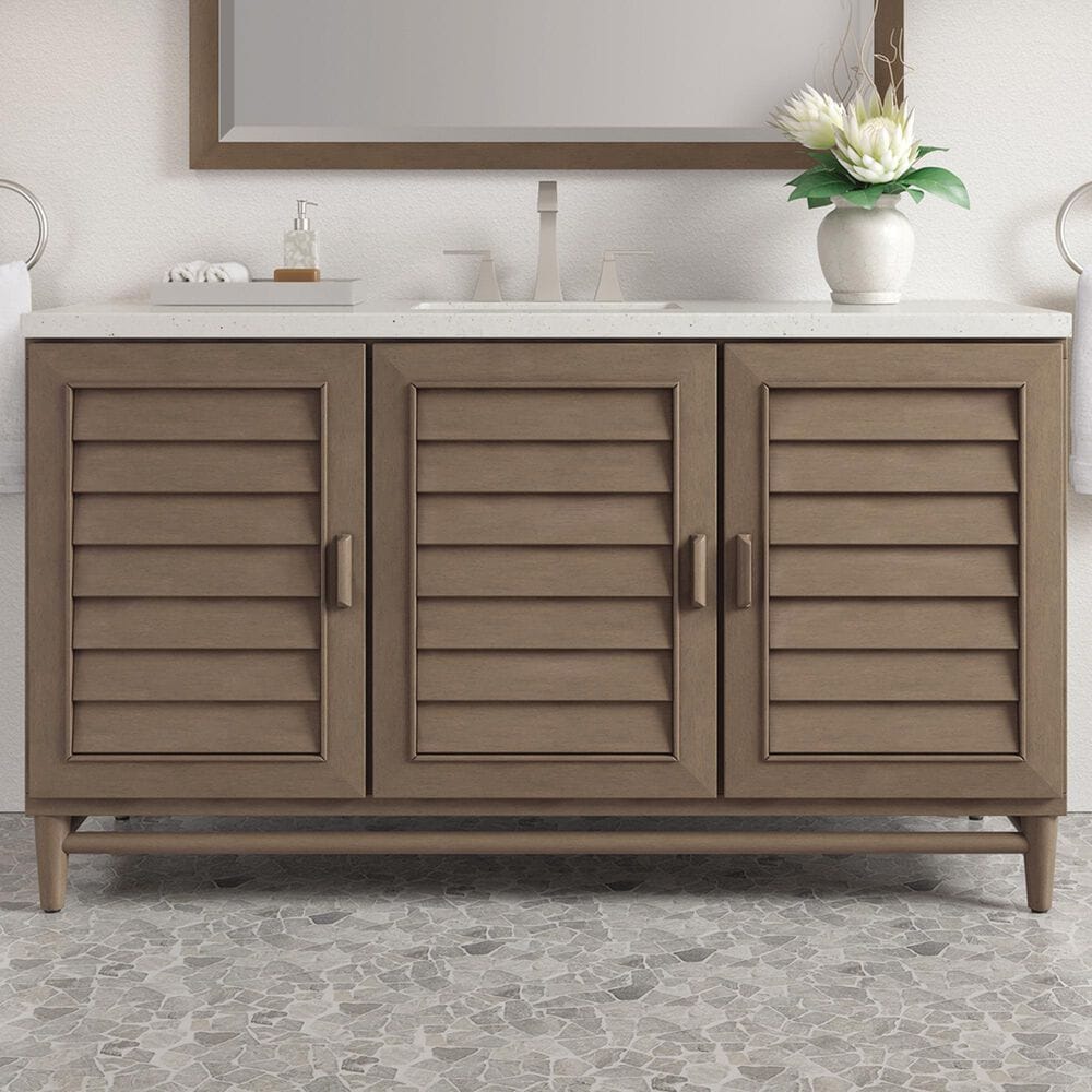 James Martin Vanities Portland 48&quot; Single Bathroom Vanity in Whitewashed Walnut with 3 cm Lime Delight Quartz Top and Rectangular Sink, , large