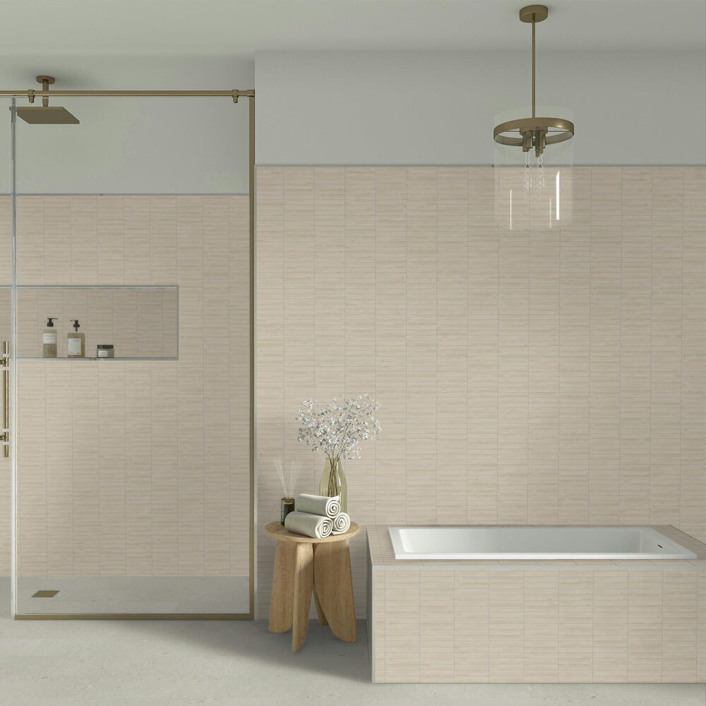 Dal-Tile Artcrafted Dune 1&quot; x 6&quot; Straight Joint on 11.5&quot; x 9.75&quot; Glazed Ceramic Mosaic Sheet, , large