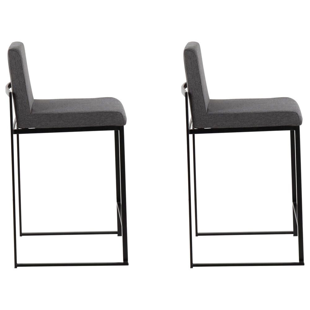 Lumisource Fuji High Back Counter Stool with Charcoal Fabric Cushion in Black &#40;Set of 2&#41;, , large