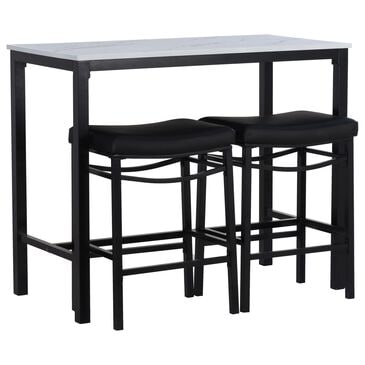 Linon Home Decor Betty 3-Piece Faux Marble Pub Set in Black and White, , large