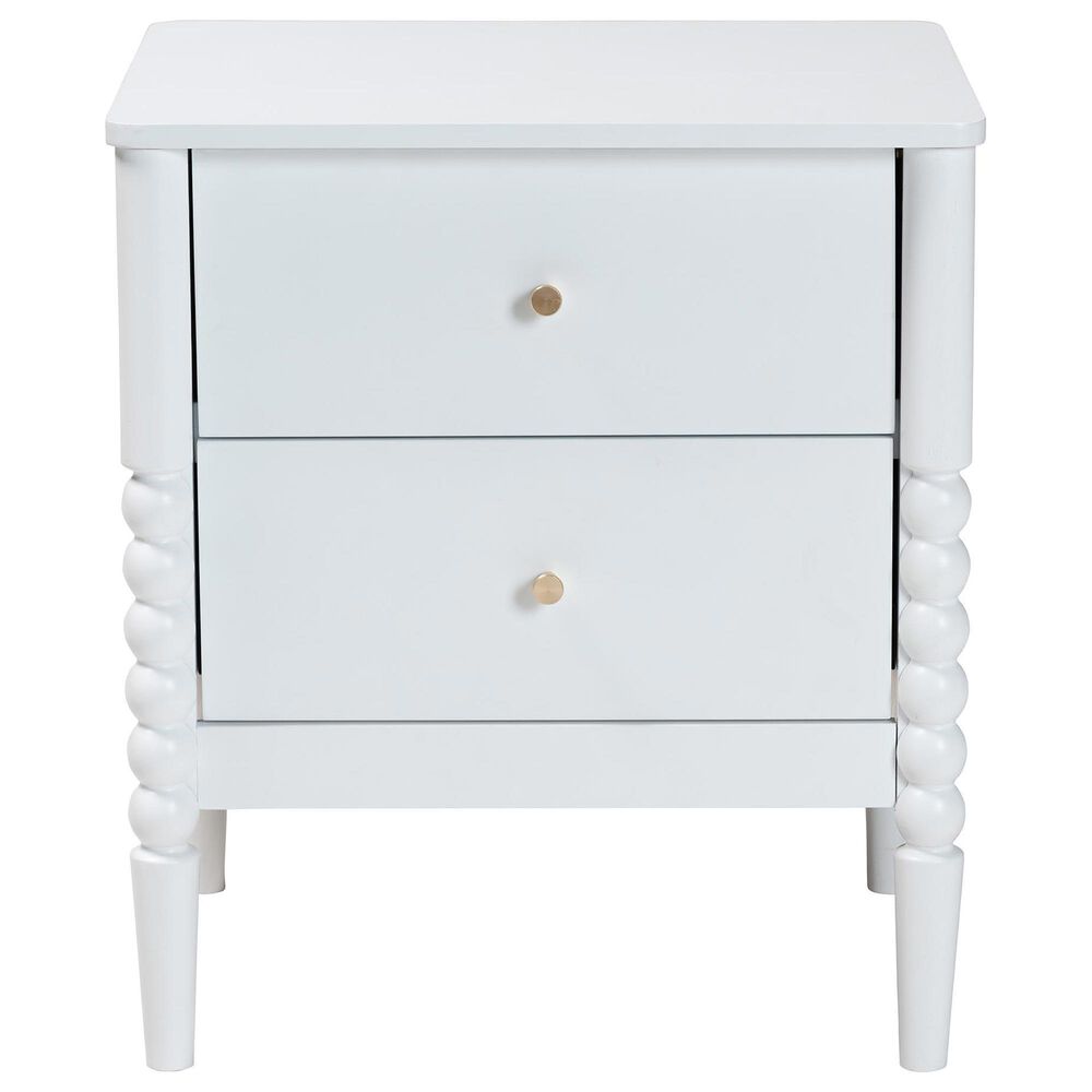 Baxton Studio Lucera 2-Drawer Bobbin Nightstand in White, , large