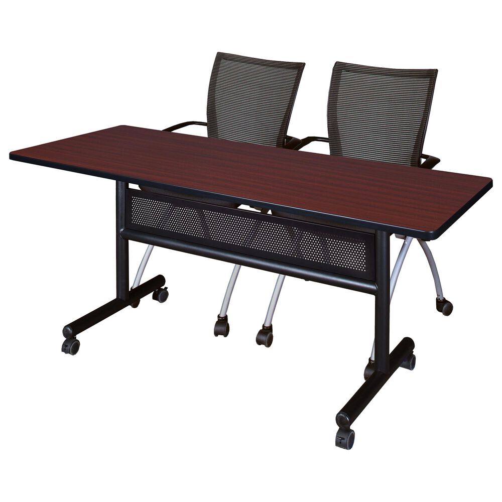 Regency Global Sourcing 3-Piece Mobile Training Table Set in Mahogany/Black/Silver, , large