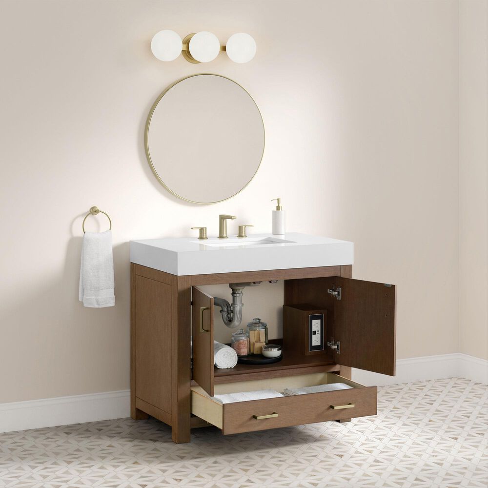 37B Alanya 36" Single Bathroom Vanity in Walnut Drift with White Composite Stone Top, , large