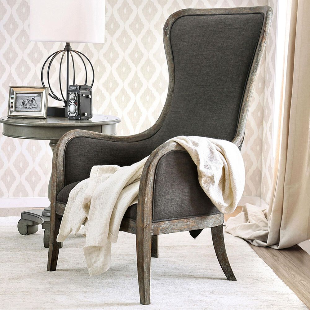 Furniture of America Weed Accent Wing Back Chair in Gray, , large