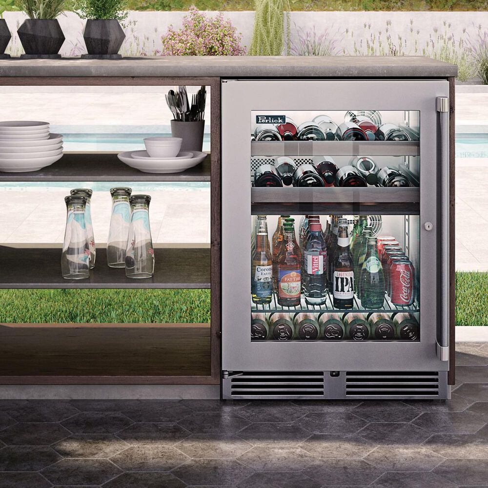 Perlick Signature Outdoor Series 5 Cu. Ft. Dual Zone Wine Reserve with Glass Door and Right Hinge in Stainless Steel, , large