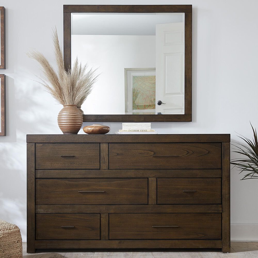 Riva Ridge Modern Loft 6 Drawer Dresser and Mirror in Brownstone, , large