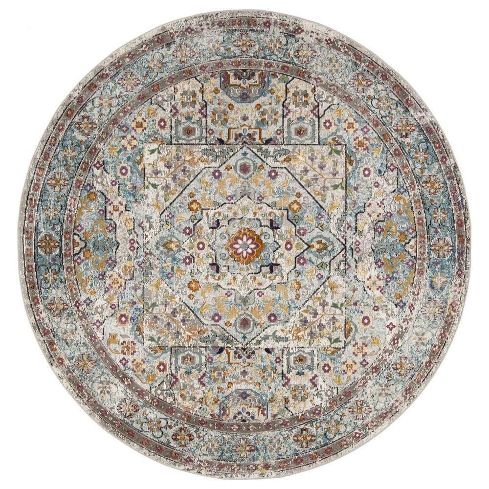 Safavieh Aria ARA199C 6"6" Round Cream and Blue Area Rug, , large