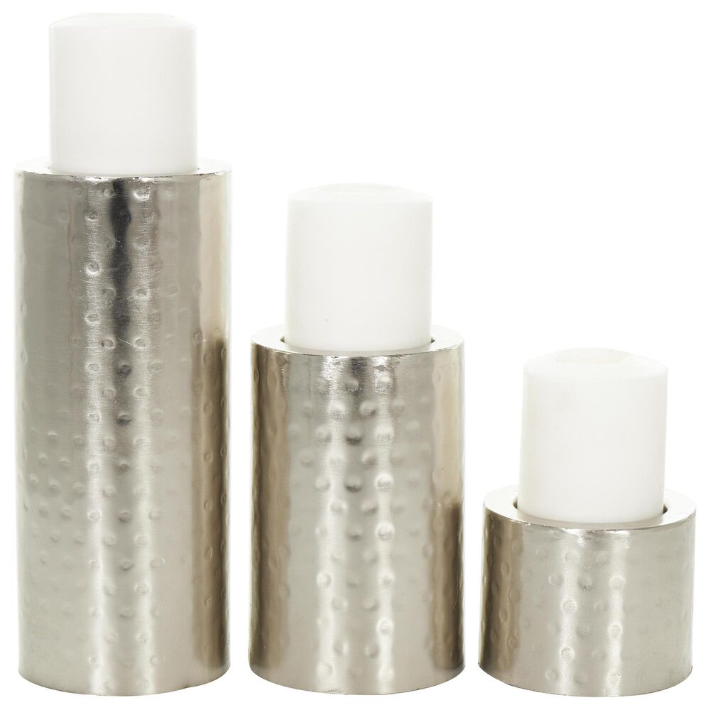 Maple and Jade Handmade Pillar Candle Holder in Silver &#40;Set of 3&#41;, , large