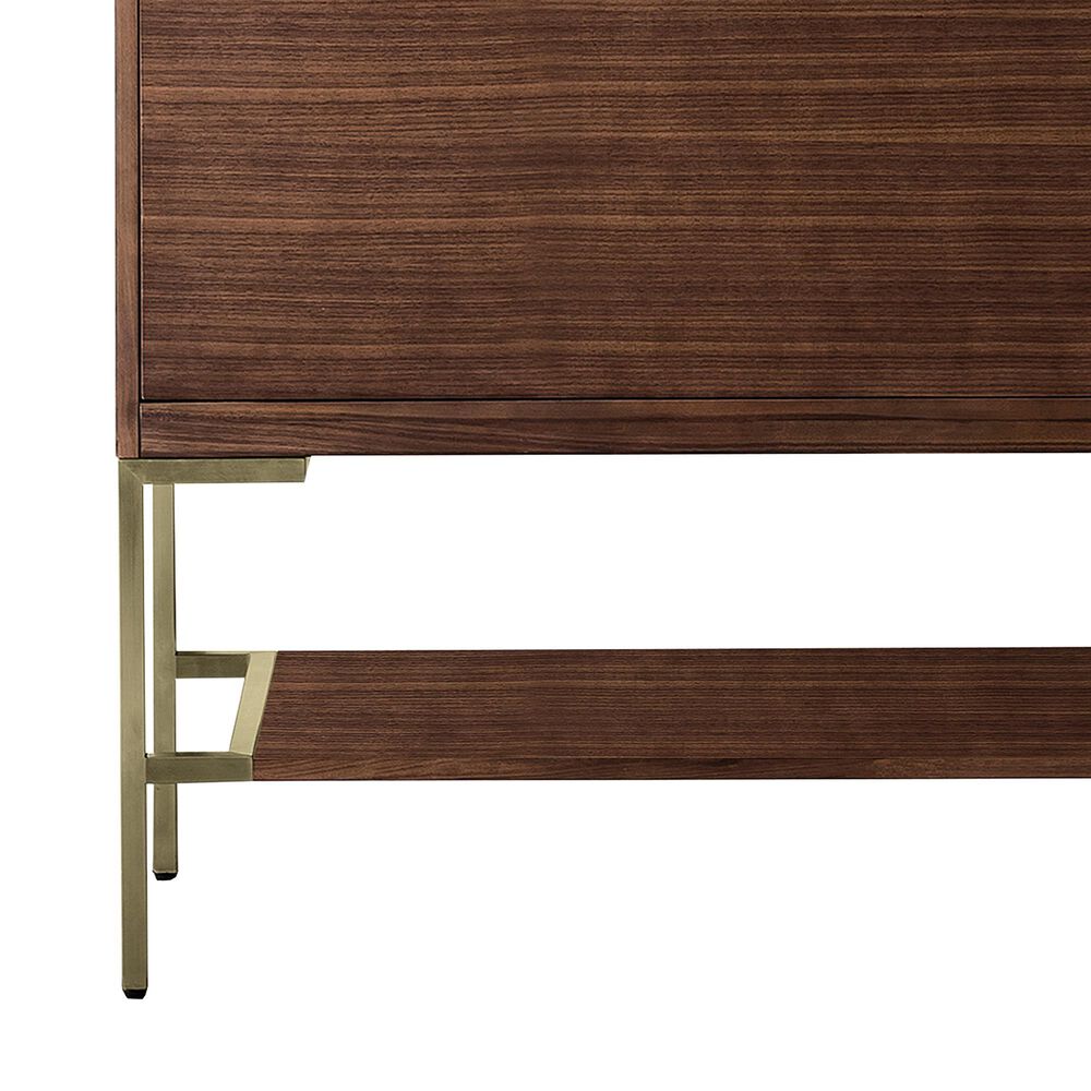 James Martin Vanities Mantova 35.4&quot; Single Vanity in Mid-Century Walnut and Champagne Brass with 3 cm Glossy White Composite Stone Top and Rectangular Sink, , large