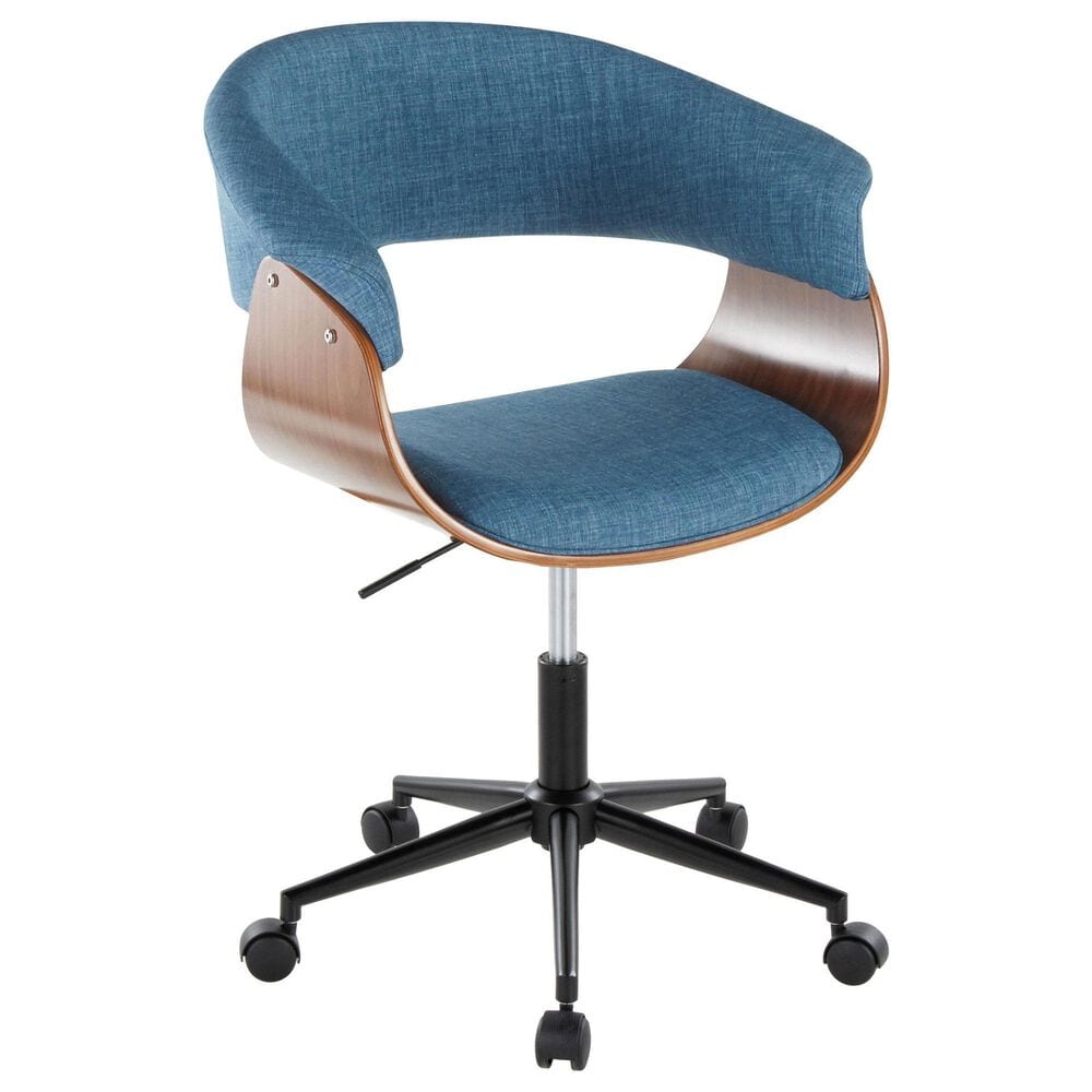 Lumisource Vintage Mod Office Chair with Blue Cushion in Walnut and Black, , large