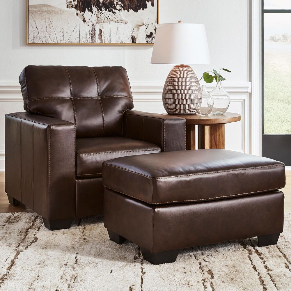 Ashley Santorine Stationary Chair and Ottoman Set in Dark Brown, , large