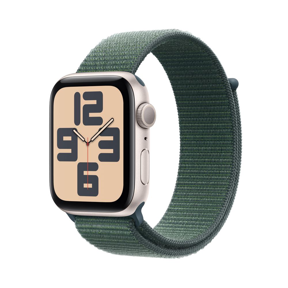 Apple Watch SE GPS 44mm Starlight Aluminum Case with Lake Green Sport Loop, , large