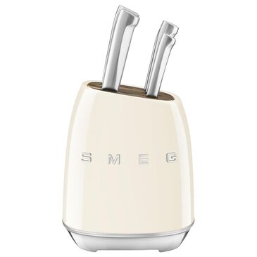 Smeg 50"s Retro Style 7-Piece Stainless Steel Knife Block Set in Cream, , large