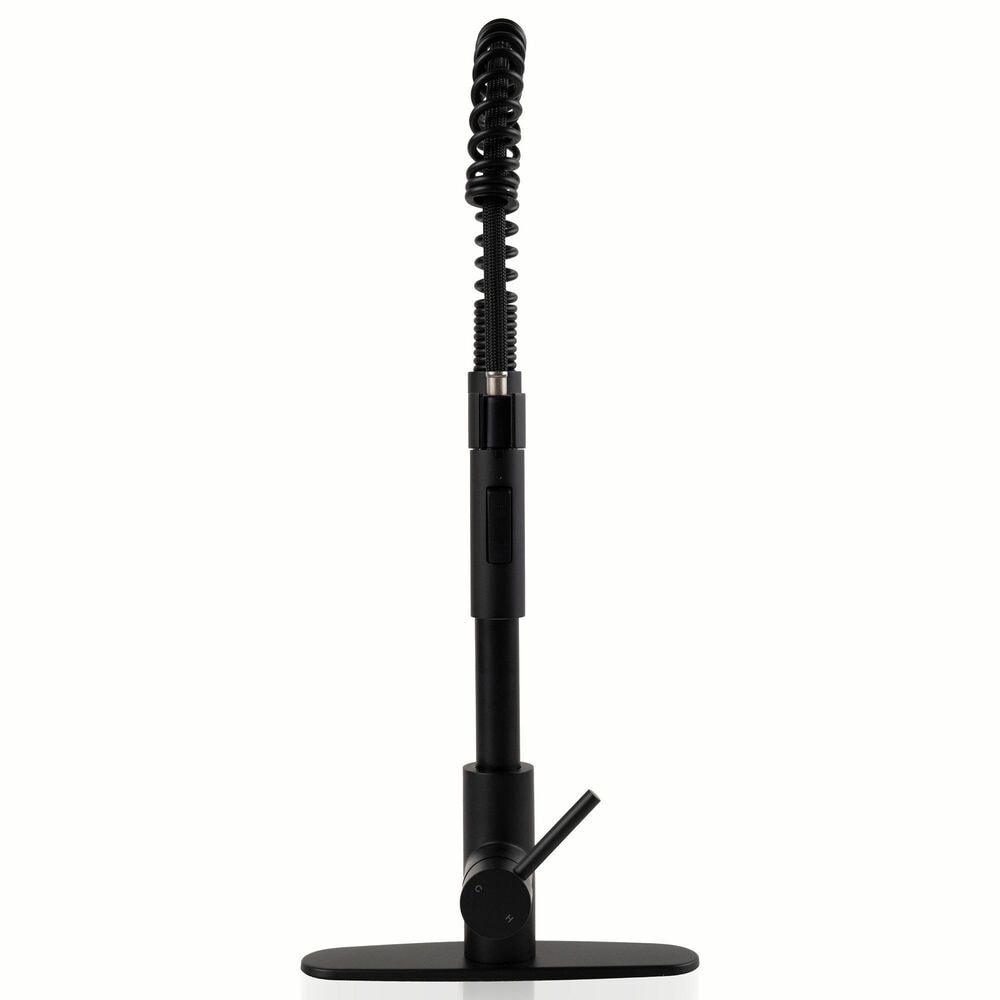 MS International AcquaLuxe Curved Pull-Down Sprayer Kitchen Sink Faucet with Deckplate in Matte Black, , large