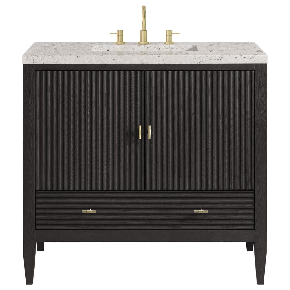 James Martin Vanities Myrrin 36&quot; Vanity in Carbon Oak with 3 cm Eternal Jasmine Pearl Quartz Top, , large