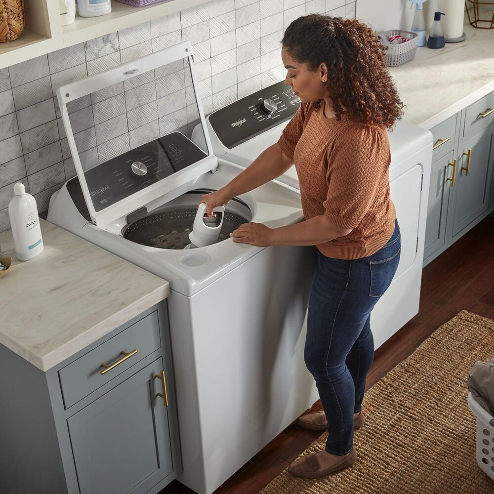 Whirlpool 5.3 Cu. Ft. Top Load Washer and 7.4 Cu. Ft. Electric Dryer Laundry Pairs in White, , large