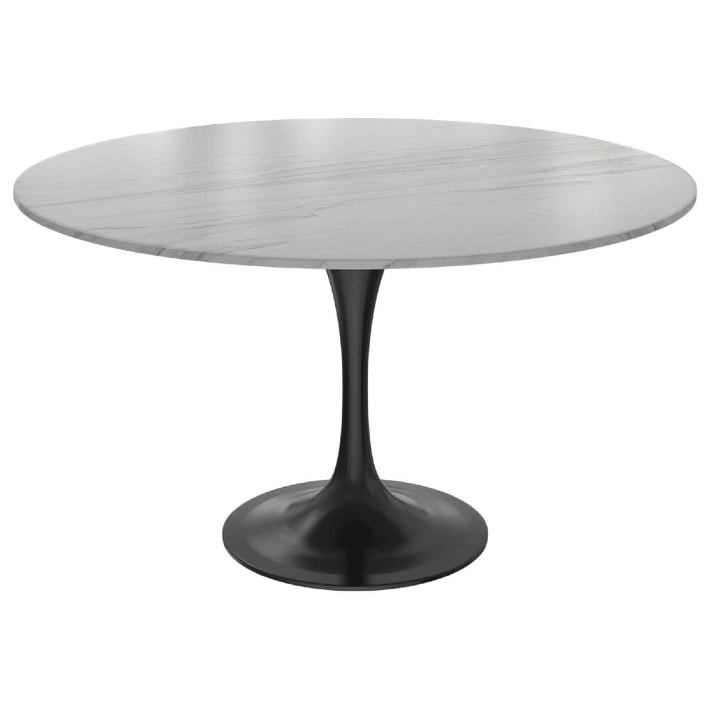 Leisuremod LeisureMod Verve Collection 48 Round Dining Table, Black Base with Sintered Stone White Top, , large