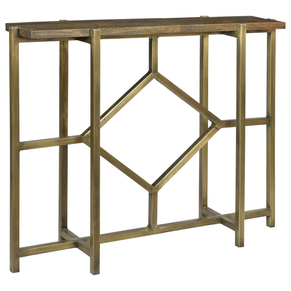 Crestview Collection Bengal Manor Iron Diamond Console in Light Brown and Antique Gold, , large