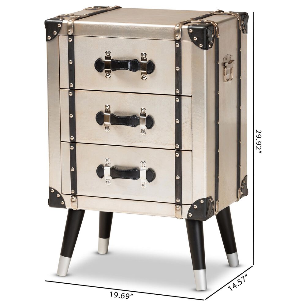 Baxton Studio Dilan 3-Drawer End Table in Antique Silver and Black, , large